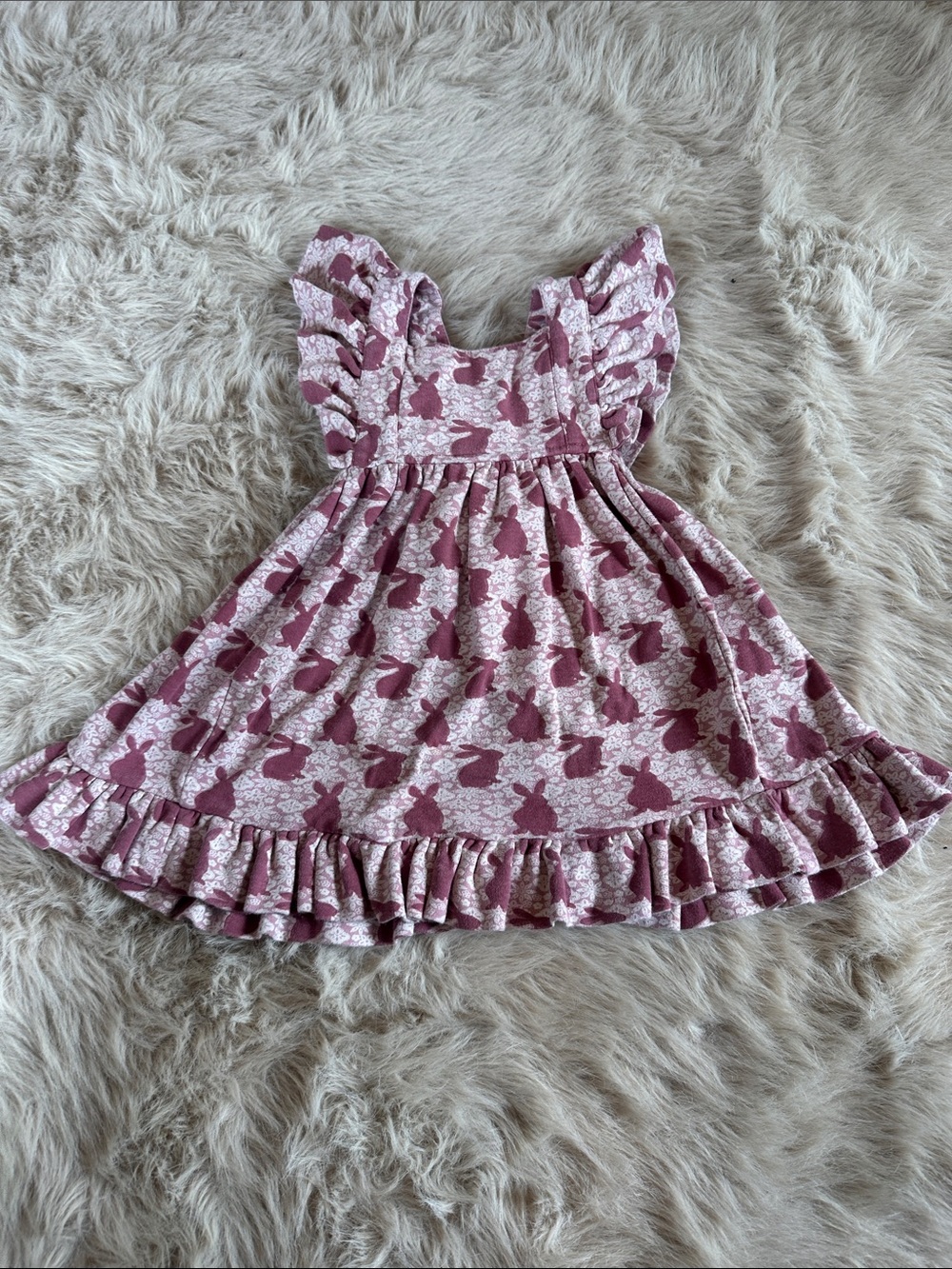Kate Quinn Girls Pink Floral Bunny Ruffle Dress